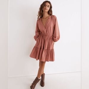 Madewell Crinkle Poplin Wrap Mini Dress in Dusty Rose color Size 3X